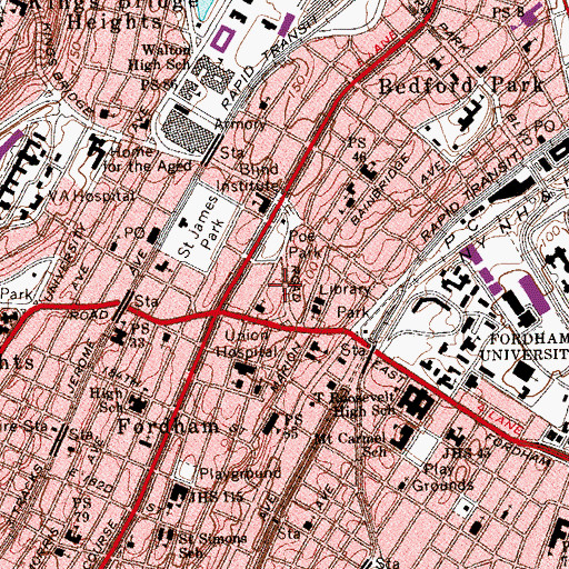 Topographic Map of Bronx Library Center, NY