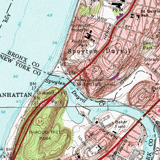 Topographic Map of Spuyten Duyvil Shorefront Park, NY
