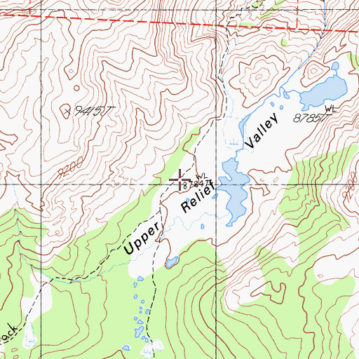 Topographic Map of Upper Relief Valley, CA