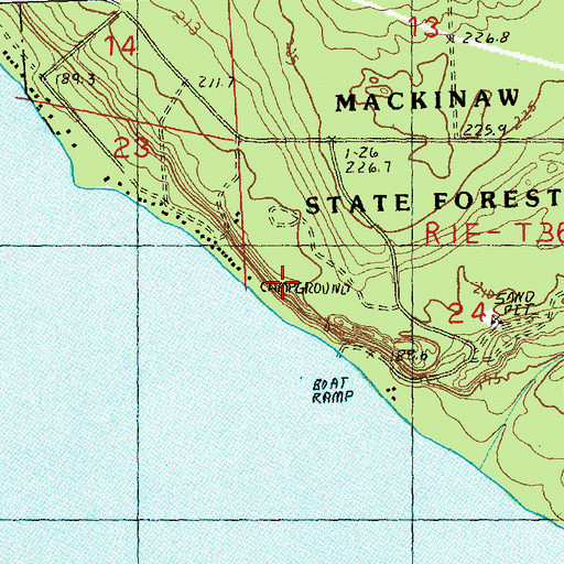Topographic Map of Black Lake State Forest Campground, MI