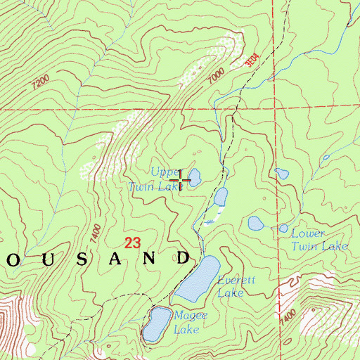 Topographic Map of Upper Twin Lake, CA