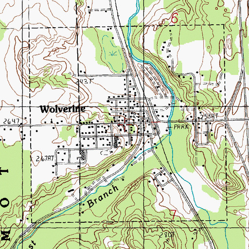 Topographic Map of Wolverine Free Methodist Church, MI