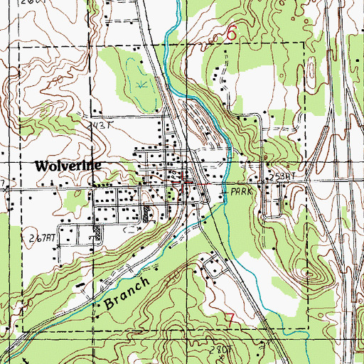 Topographic Map of Wolverine Post Office, MI