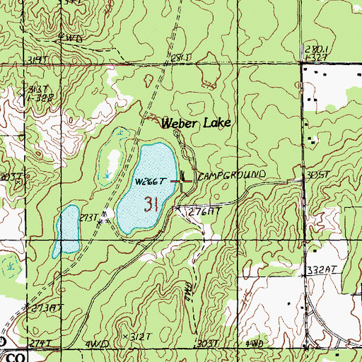 Topographic Map of Weber Lake State Forest Campground, MI