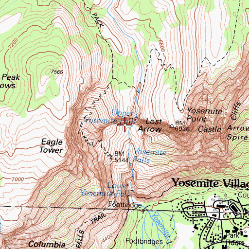 Topographic Map of Upper Yosemite Falls, CA