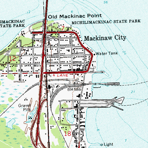 Topographic Map of Mackinaw City Post Office, MI