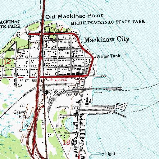 Topographic Map of Mackinaw City Fire Department Station 1, MI