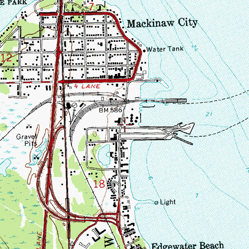 Topographic Map of Michigan State Ferry System Historical Marker, MI
