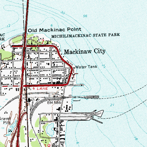Topographic Map of Mackinaw City Historical Marker, MI