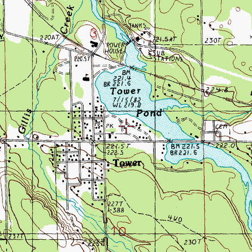 Topographic Map of Tower Post Office, MI