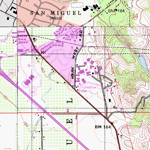 Topographic Map of Ursuline High School, CA