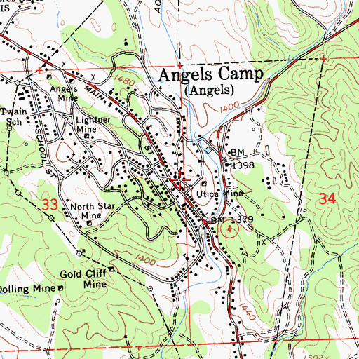 Topographic Map of Utica Mine, CA