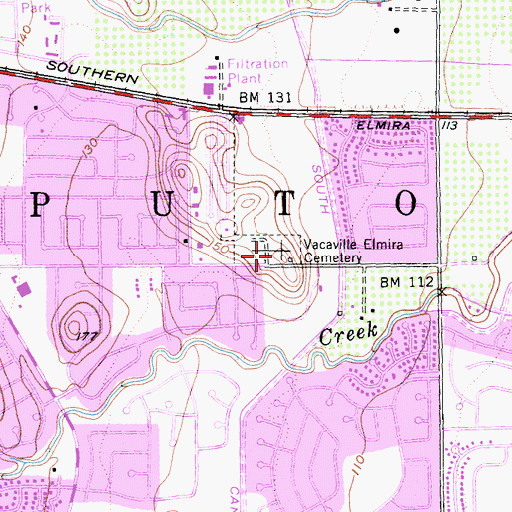 Topographic Map of Vacaville Elmira Cemetery, CA
