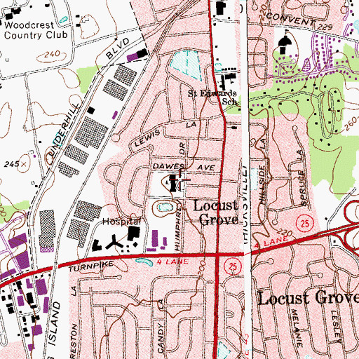 Topographic Map of Locust Grove Public School (historical), NY
