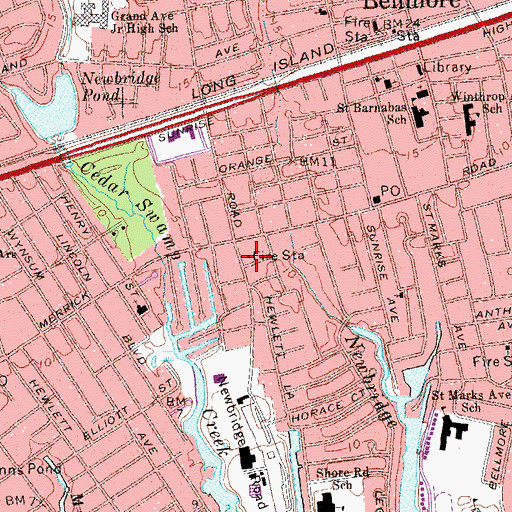 Topographic Map of Bellmore Volunteer Fire Department West End Engine Company 3, NY