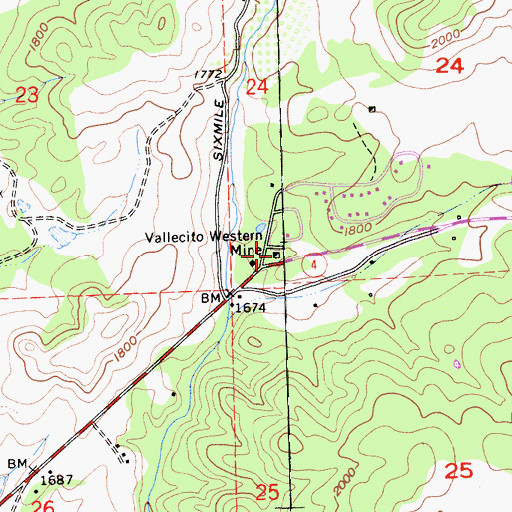 Topographic Map of Vallecito Western Mine, CA