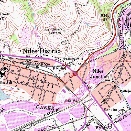 Topographic Map of Vallejo Mill Ruins, CA