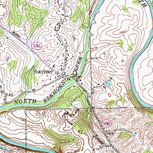 Topographic Map of Switzer Covered Bridge, KY