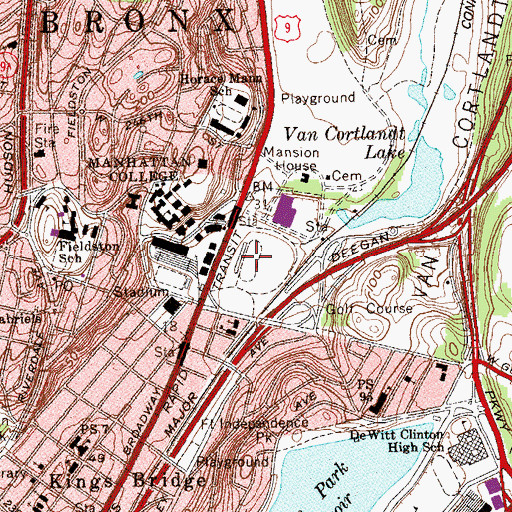 Topographic Map of Van Cortlandt Stadium, NY