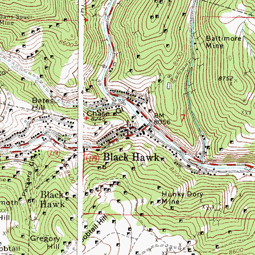 Topographic Map of Black Hawk Police Department, CO