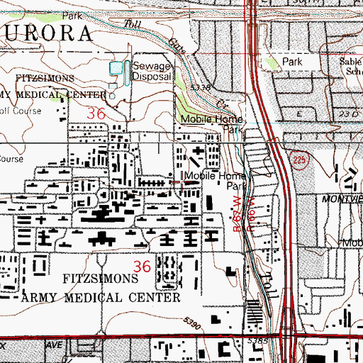 Topographic Map of Aurora Police Department District 1, CO