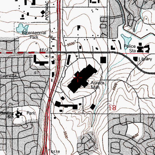 Topographic Map of Aurora Police Department Mini Station, CO