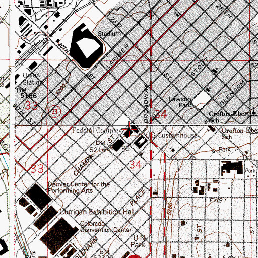 Topographic Map of Federal Bureau of Investigation Denver Division, CO