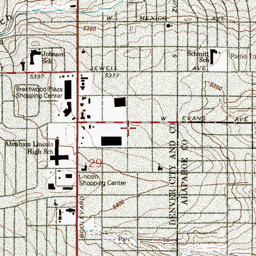 Topographic Map of Denver Police Department District 4 Substation, CO
