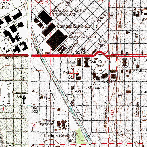 Topographic Map of Denver Police Department Headquarters, CO