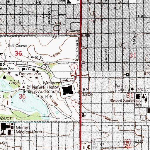 Topographic Map of Denver Police Department Gang Bureau, CO
