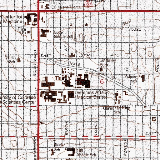 Topographic Map of Rose Medical Center, CO