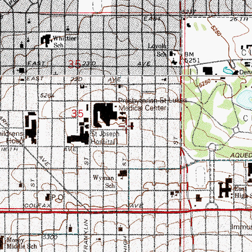 Topographic Map of Kindred Hospital Denver, CO