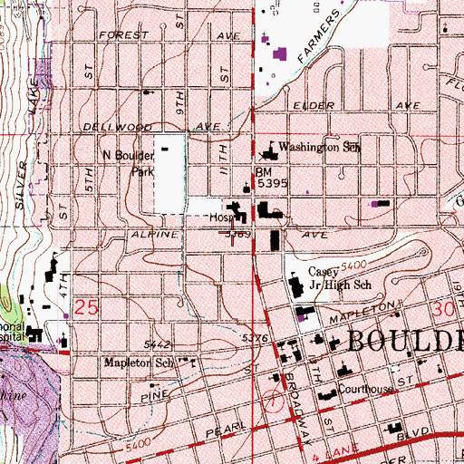 Topographic Map of Boulder Community Hospital Surgery Center, CO