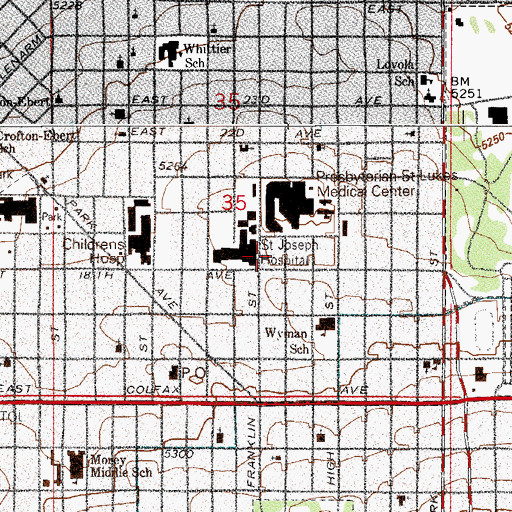 Topographic Map of Children's Hospital Colorado Uptown Denver, CO