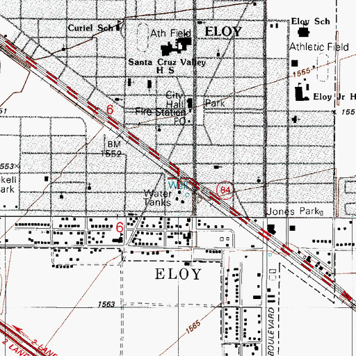 Topographic Map of Eloy Railroad Station, AZ