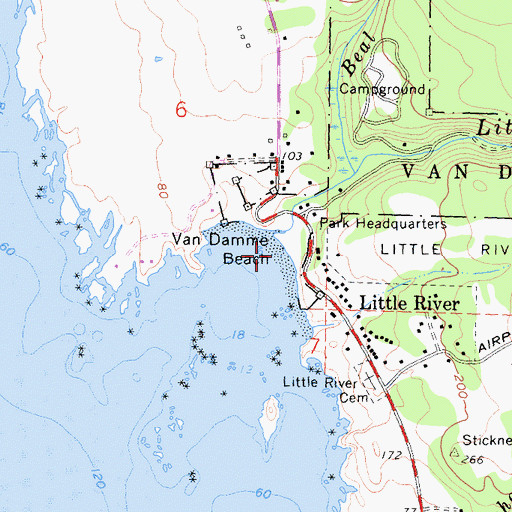 Topographic Map of Van Damme Beach, CA