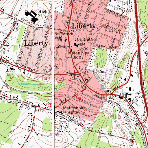 Topographic Map of Saint Paul's Evangelical Lutheran Church, NY