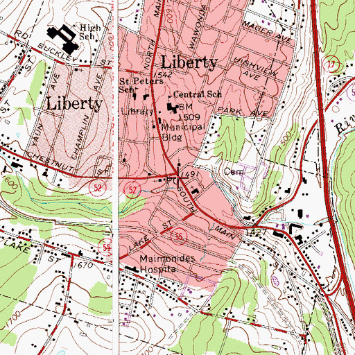 Topographic Map of Liberty Police Station, NY