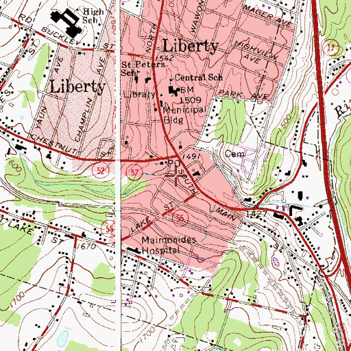 Topographic Map of Liberty Theatre, NY