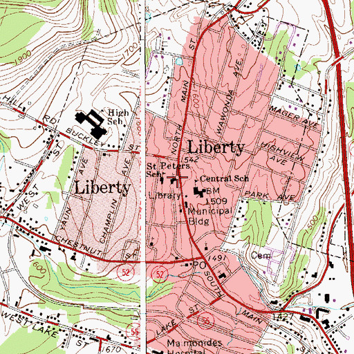 Topographic Map of Saint Peter's Roman Catholic Church, NY