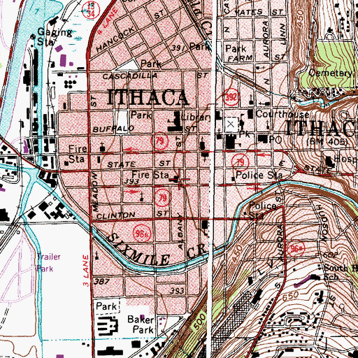 Topographic Map of Ithaca Fire Department Central Station, NY