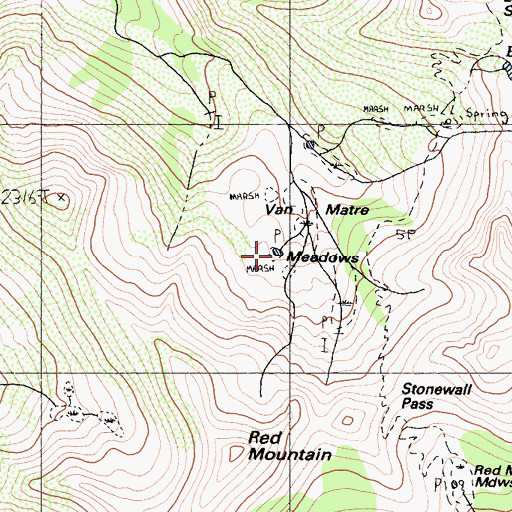 Topographic Map of Van Matre Meadows, CA