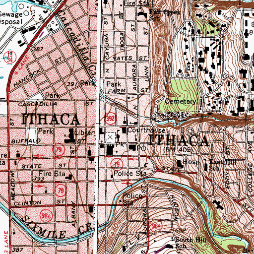 Topographic Map of Tompkins County Court House, NY