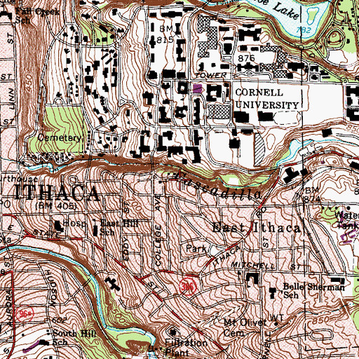 Topographic Map of Cascadilla Preparatory School, NY