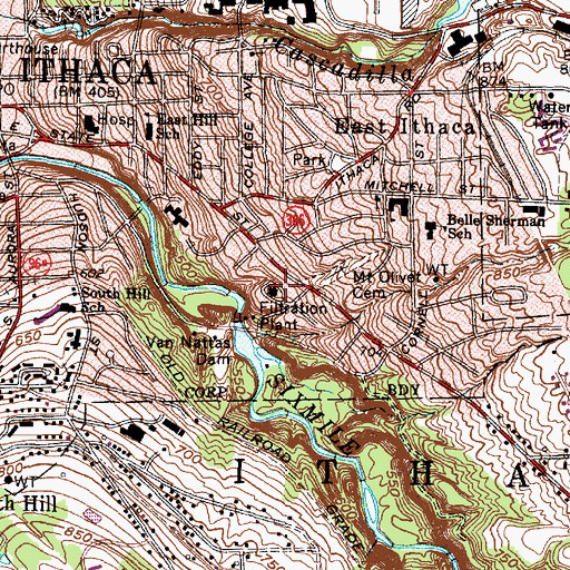 Topographic Map of Ithaca Water Works Filter Plant, NY