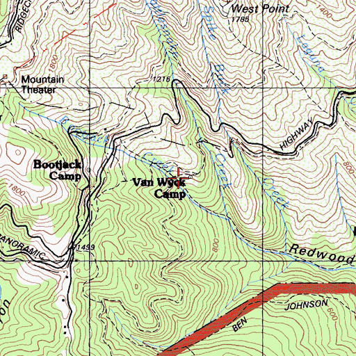 Topographic Map of Van Wyck Camp, CA
