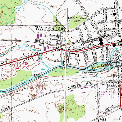 Topographic Map of Waterloo Waterworks, NY