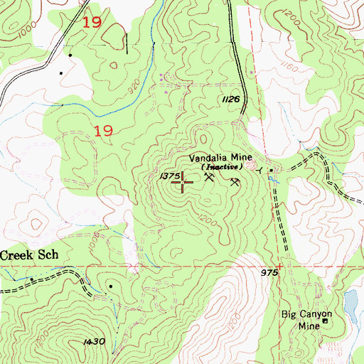 Topographic Map of Vandalia Mine, CA