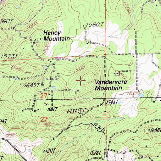 Topographic Map of Vandervere Mountain, CA