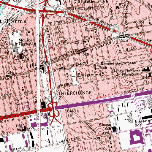 Topographic Map of Watson Gleason Playground, NY
